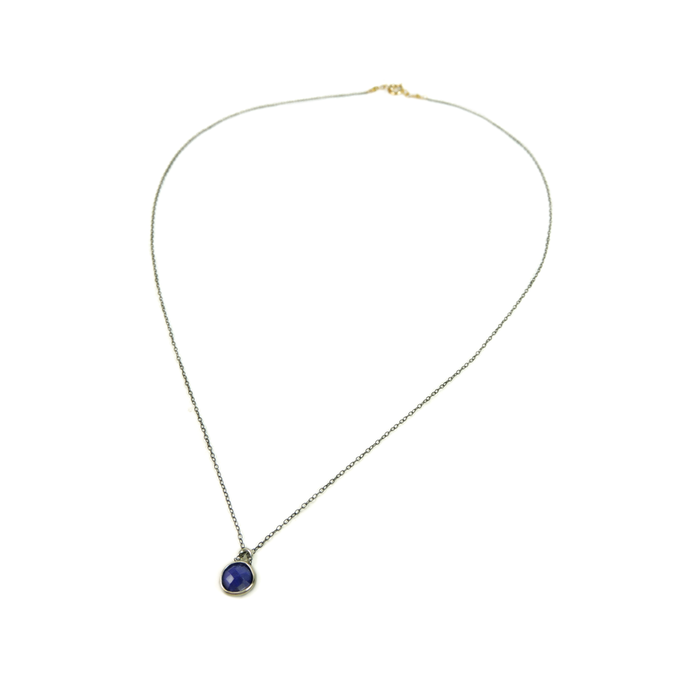 Ishi Lapis Soft Drop Oxydized Sterling Silver Necklace with 14K Gold-Filled Clasp and Pins, 17"-PolkAndTaylor -PolkandTaylor