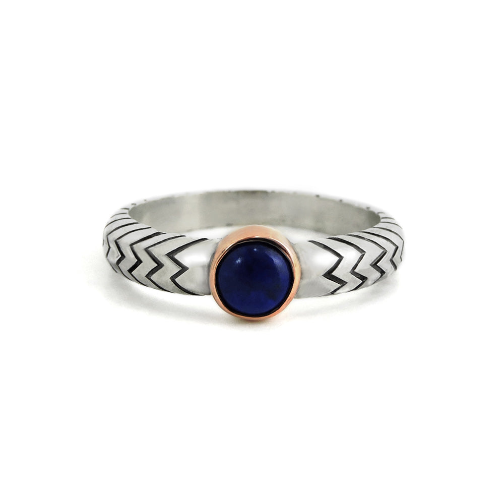 Ishi Cobra Lapis Ring with Sterling Silver and 10K Yellow Gold Bezel, Size 7"-PolkAndTaylor-PolkandTaylor