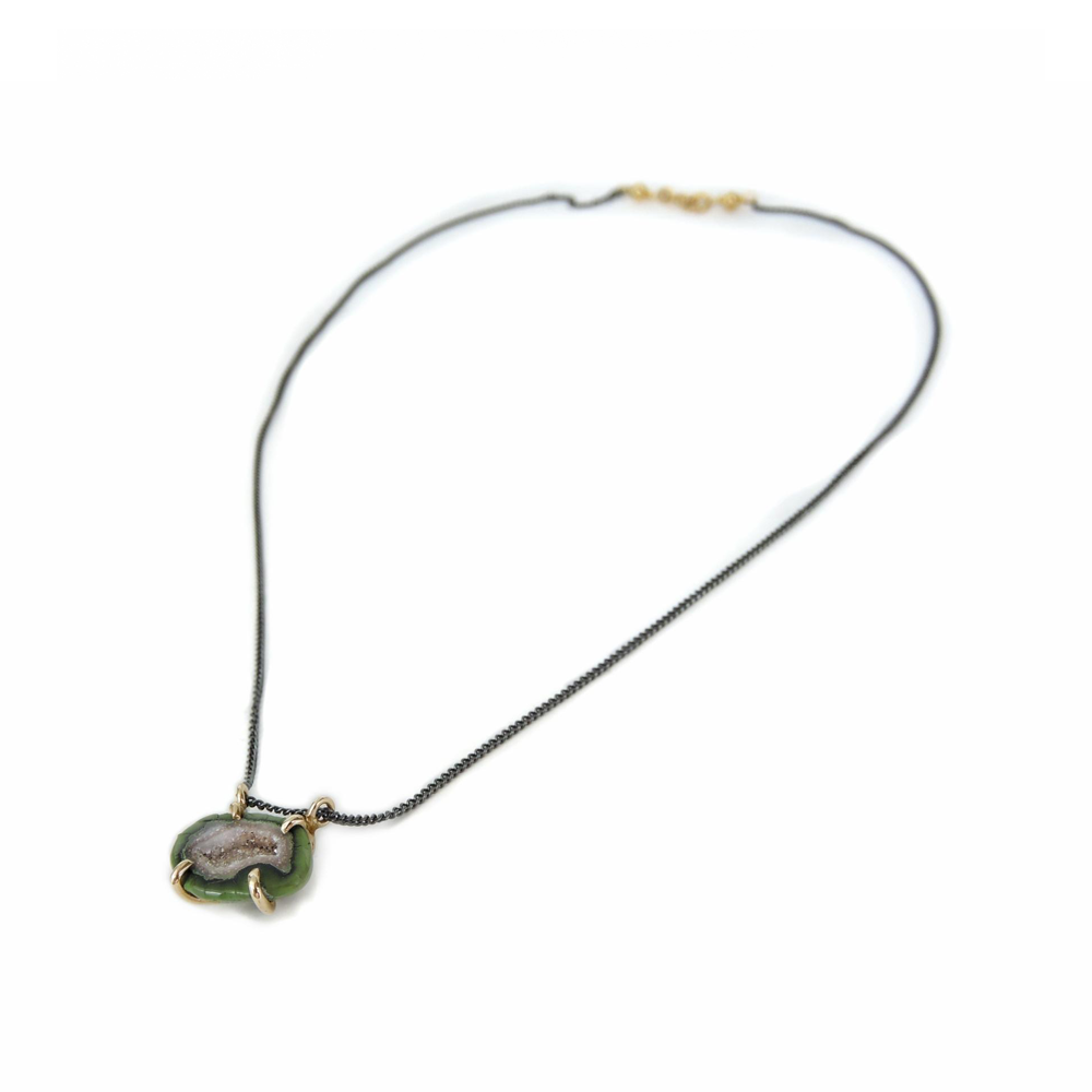 Ishi Garras Geoda Petite Mini OxydizedSterling Silver Necklace with 14K Gold-Filled Clasp, 17"-PolkAndTaylor -PolkandTaylor
