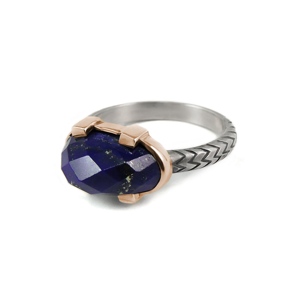 Ishi Mamba Lapis Lazuli Bullet Ring with Sterling Silver and 10K Yellow Gold Bezel, Size 7-PolkAndTaylor-PolkandTaylor