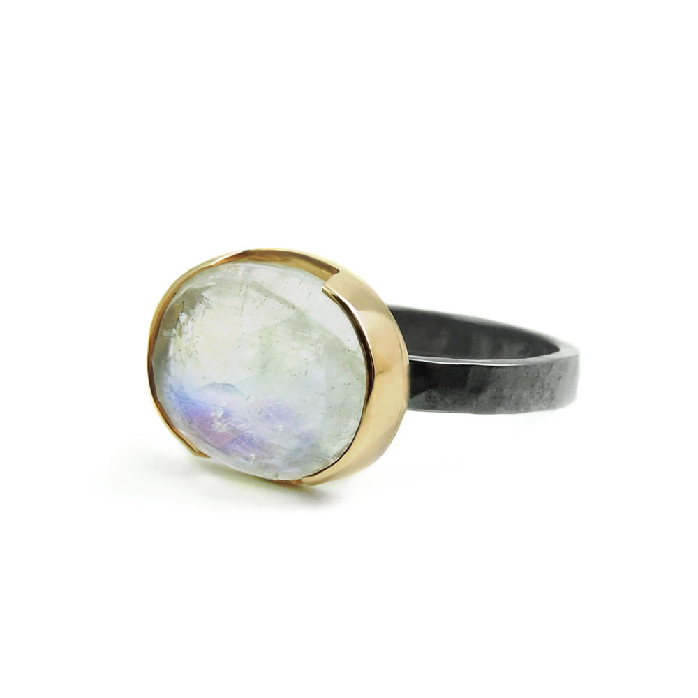 Ishi Parentesis Moonstone Ring with Sterling Silver and 10K Yellow Gold Bezel, Size 7-PolkAndTaylor-PolkandTaylor