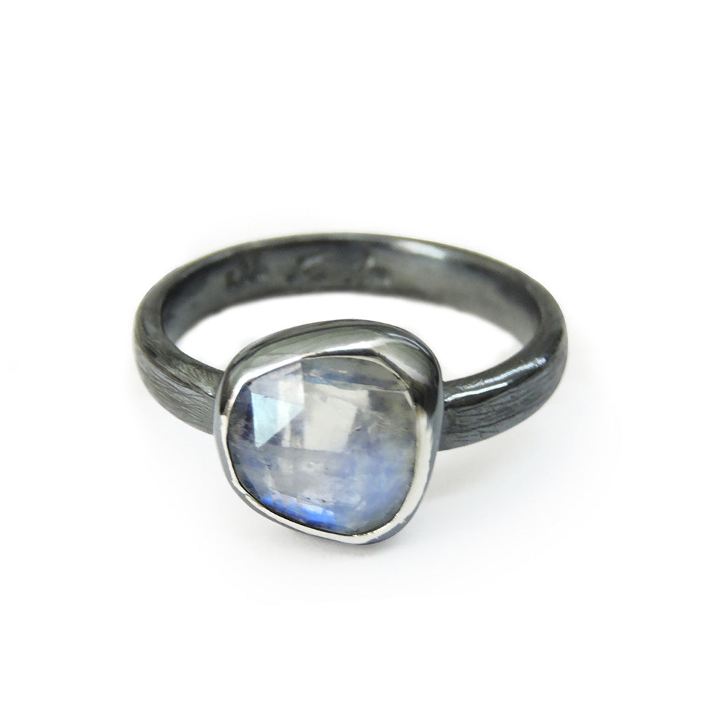 Ishi Rayado Moonstone Ring with Sterling Silver and 10K Gold Bezel, Size 7-PolkAndTaylor-PolkandTaylor