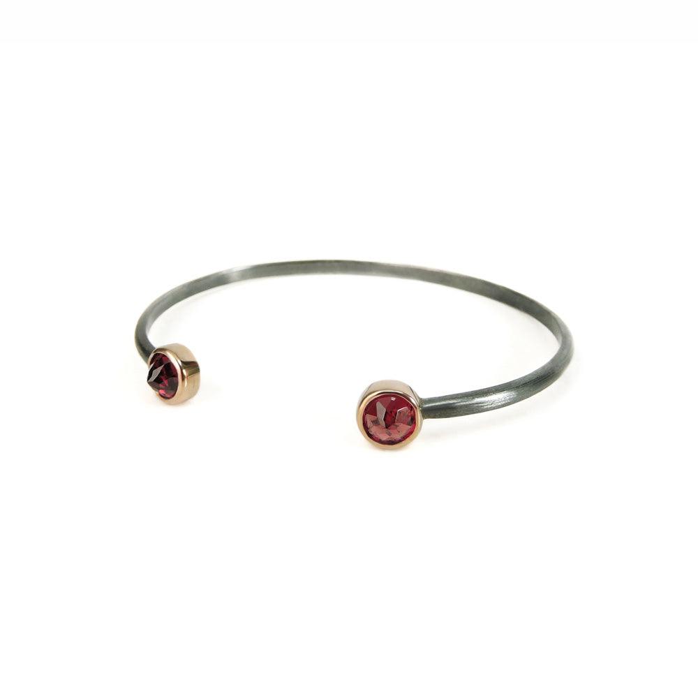 Ishi Two Garnet Cuff Bracelet with Sterling Silver and 10K Yellow Gold Bezel, One Size-PolkAndTaylor-PolkandTaylor